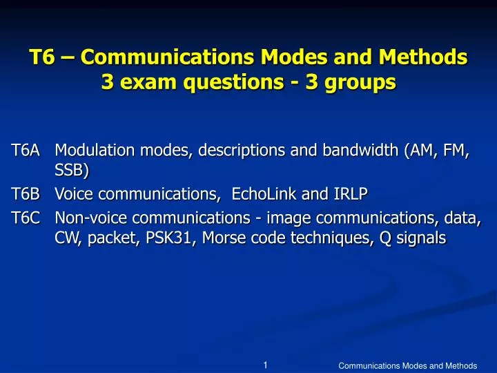 t6 communications modes and methods 3 exam questions 3 groups