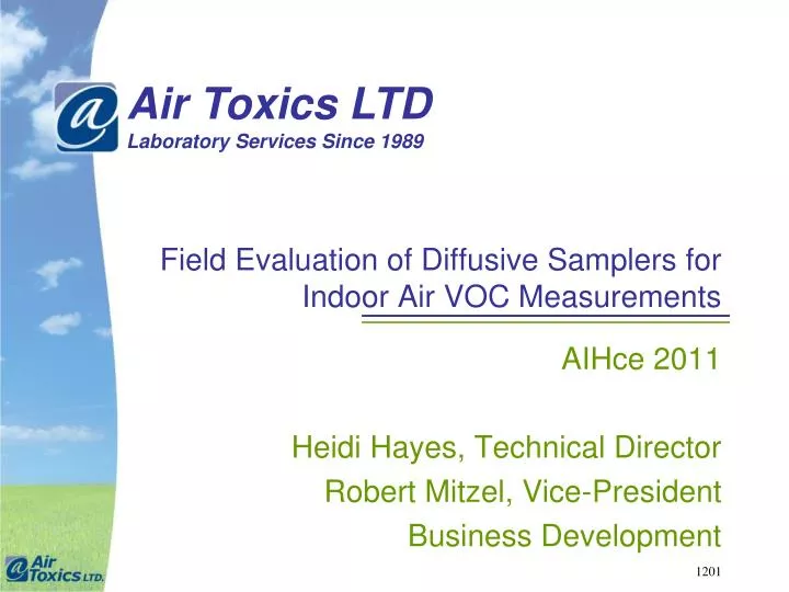 field evaluation of diffusive samplers for indoor air voc measurements