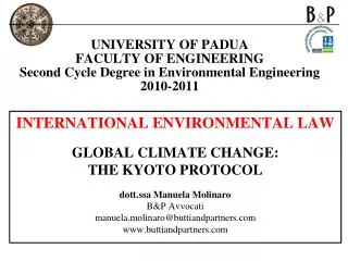 UNIVERSITY OF PADUA FACULTY OF ENGINEERING Second Cycle Degree in Environmental Engineering 2010-2011