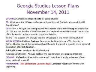 Georgia Studies Lesson Plans November 14, 2011