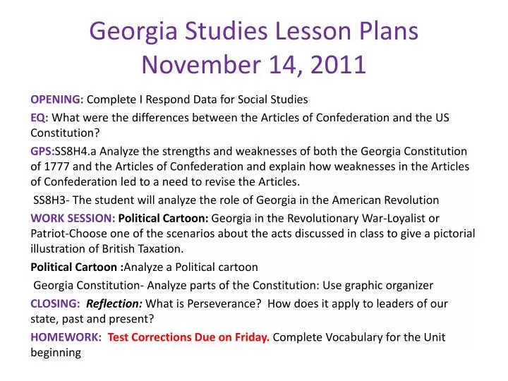georgia studies lesson plans november 14 2011