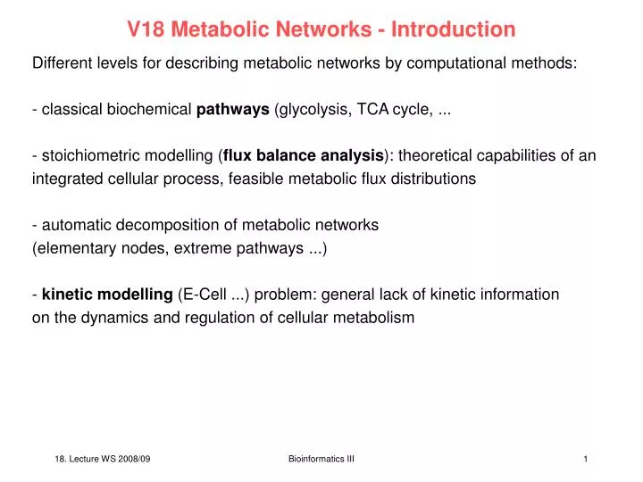 v18 metabolic networks introduction
