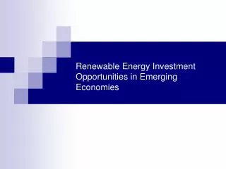 Renewable Energy Investment Opportunities in Emerging Econom