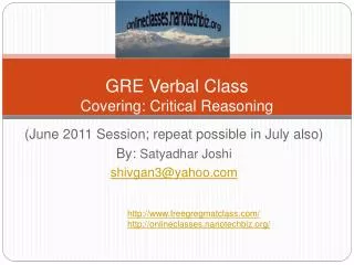 GRE Verbal Class Covering: Critical Reasoning