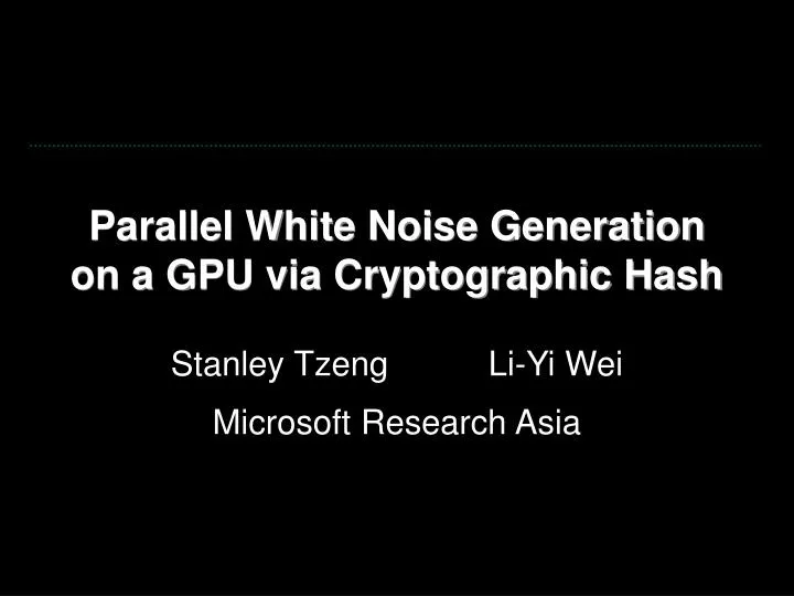 parallel white noise generation on a gpu via cryptographic hash