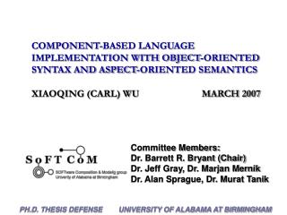Committee Members: Dr. Barrett R. Bryant (Chair) Dr. Jeff Gray, Dr. Marjan Mernik Dr. Alan Sprague, Dr. Murat Tanik