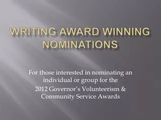 Writing Award Winning Nominations