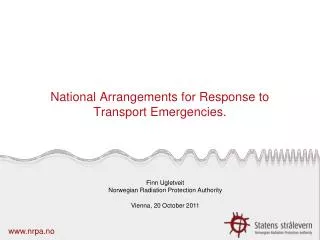 National Arrangements for Response to Transport Emergencies.