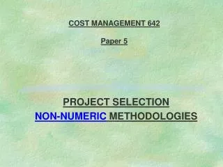 COST MANAGEMENT 642 Paper 5