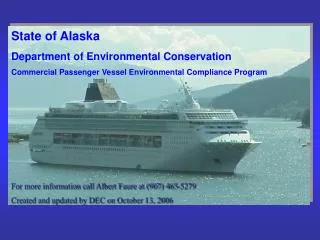 State of Alaska Department of Environmental Conservation Commercial Passenger Vessel Environmental Compliance Program