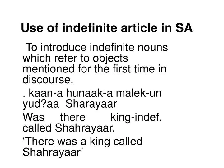 use of indefinite article in sa