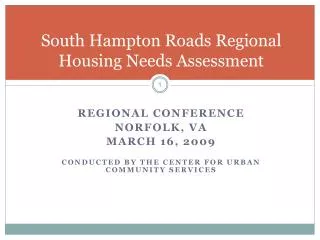 South Hampton Roads Regional Housing Needs Assessment