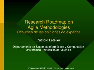 Research Roadmap on Agile Methodologies Resumen de las opiniones de expertos