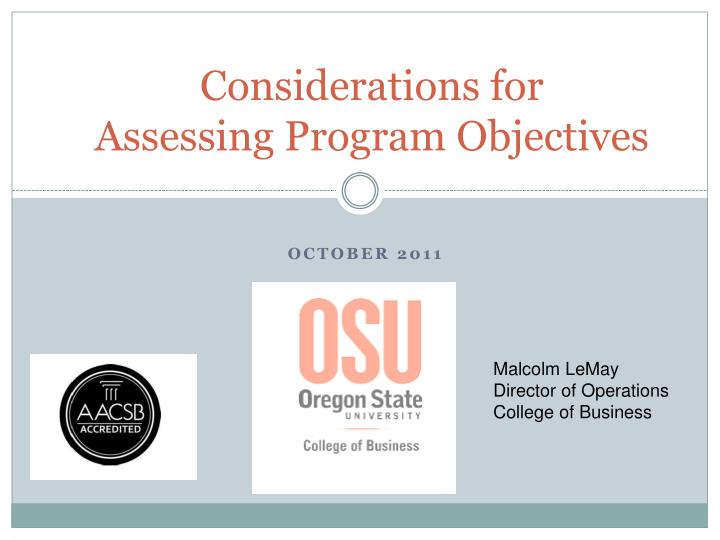considerations for assessing program objectives