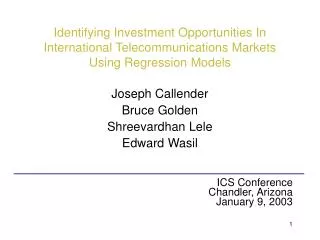 Identifying Investment Opportunities In International Telecommunications Markets Using Regression Models