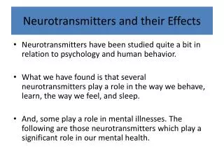 Neurotransmitters and their Effects