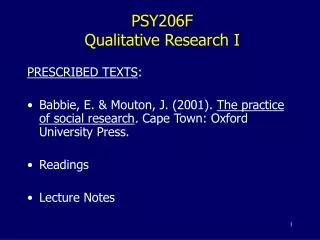 PSY206F Qualitative Research I