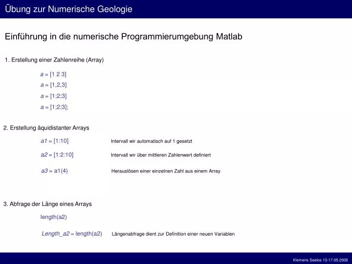 PPT - Einführung In Die Numerische Programmierumgebung Matlab ...