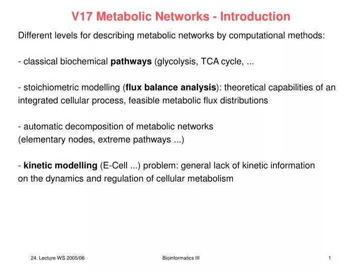 v17 metabolic networks introduction