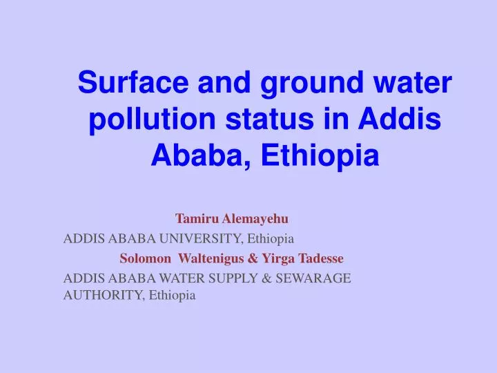 surface and ground water pollution status in addis ababa ethiopia