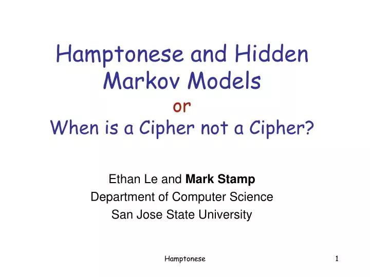 hamptonese and hidden markov models or when is a cipher not a cipher