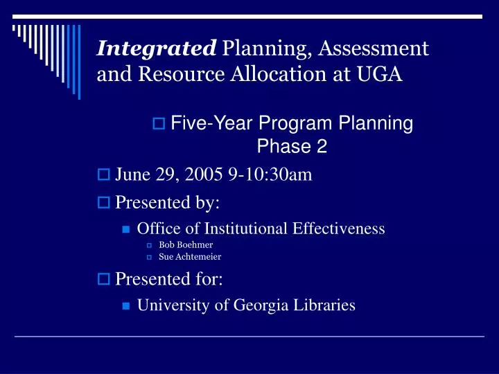 integrated planning assessment and resource allocation at uga