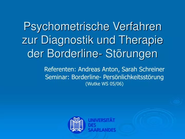 psychometrische verfahren zur diagnostik und therapie der borderline st rungen