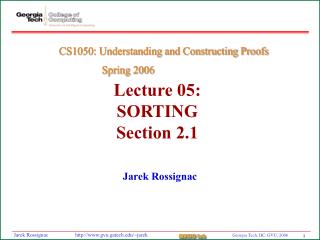 Lecture 05: SORTING Section 2.1