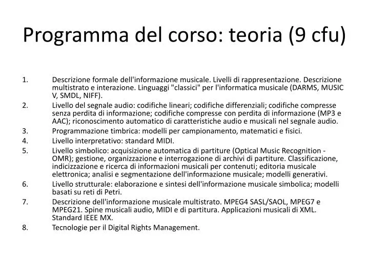 programma del corso teoria 9 cfu