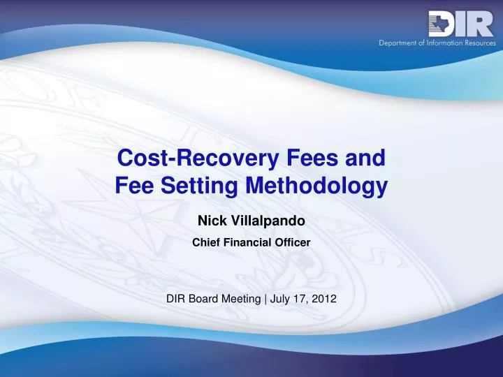 cost recovery fees and fee setting methodology
