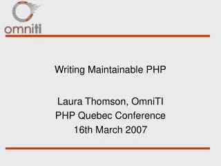 Writing Maintainable PHP