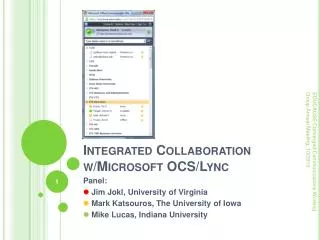 Integrated Collaboration w/Microsoft OCS/Lync