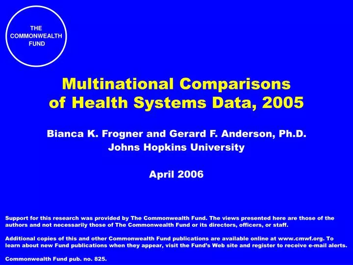 multinational comparisons of health systems data 2005