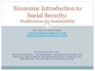 Economic Introduction to Social Security: Modifications for Sustainability