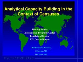 Analytical Capacity Building In the Context of Censuses
