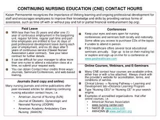 CONTINUING NURSING EDUCATION (CNE) CONTACT HOURS