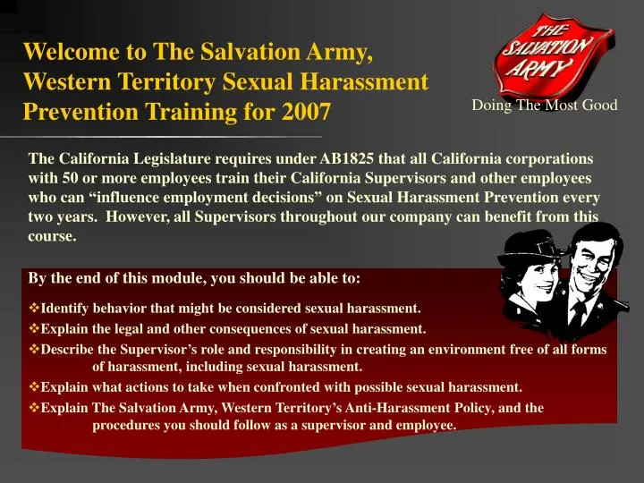 welcome to the salvation army western territory sexual harassment prevention training for 2007