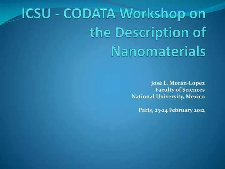 icsu codata workshop on the description of nanomaterials