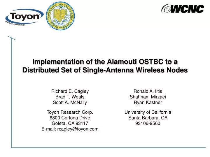 implementation of the alamouti ostbc to a distributed set of single antenna wireless nodes