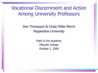 Vocational Discernment and Action Among University Professors