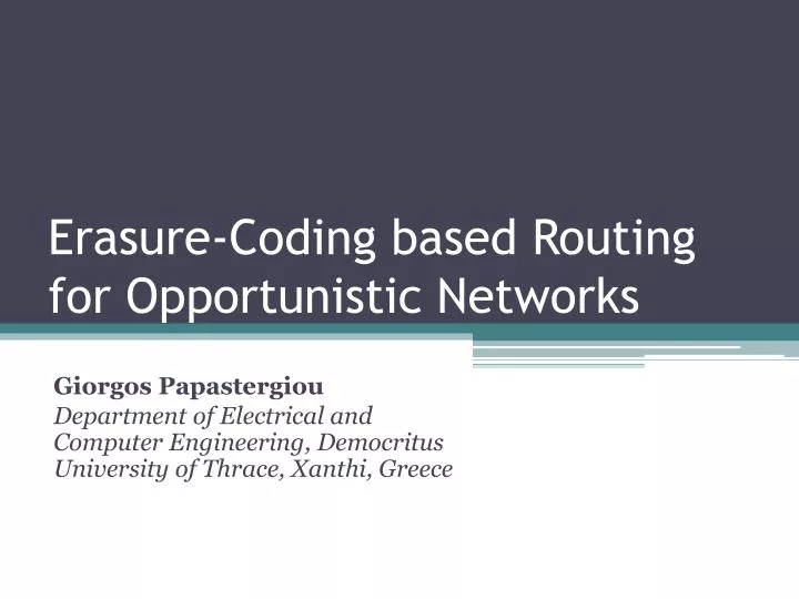 erasure coding based routing for opportunistic networks