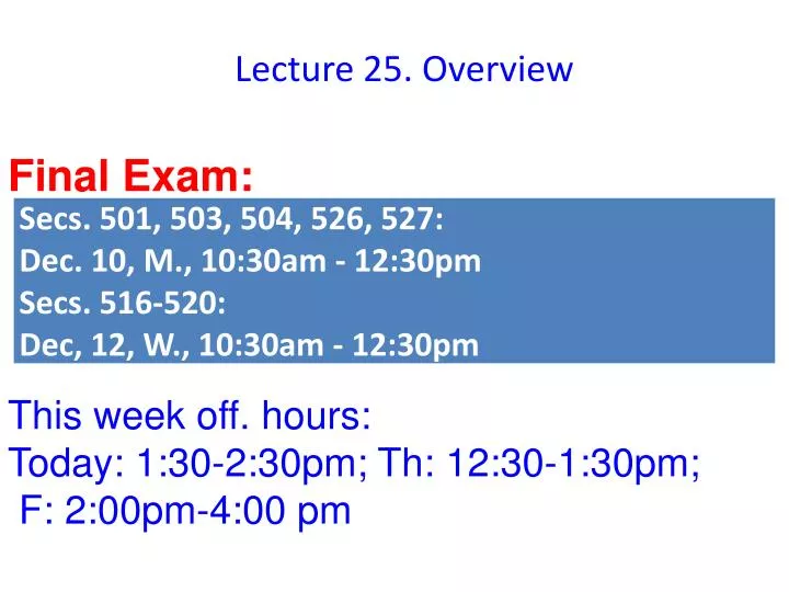 lecture 25 overview