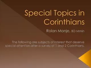 Special Topics in Corinthians