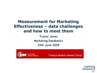 Measurement for Marketing Effectiveness – data challenges and how to meet them