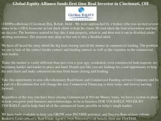 Global Equity Alliance funds first time Real Investor in Cin