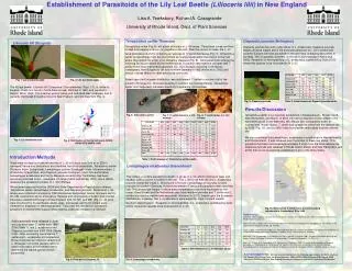 Establishment of Parasitoids of the Lily Leaf Beetle (Lilioceris lilii) in New England Lisa A. Tewksbury, Richard A. C