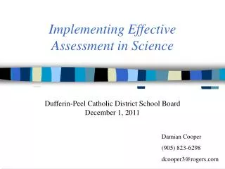 Implementing Effective Assessment in Science