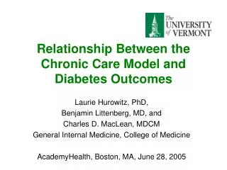 Relationship Between the Chronic Care Model and Diabetes Outcomes