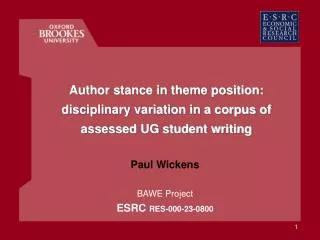 Author stance in theme position: disciplinary variation in a corpus of assessed UG student writing