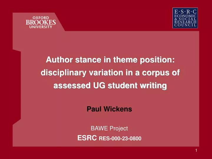 author stance in theme position disciplinary variation in a corpus of assessed ug student writing